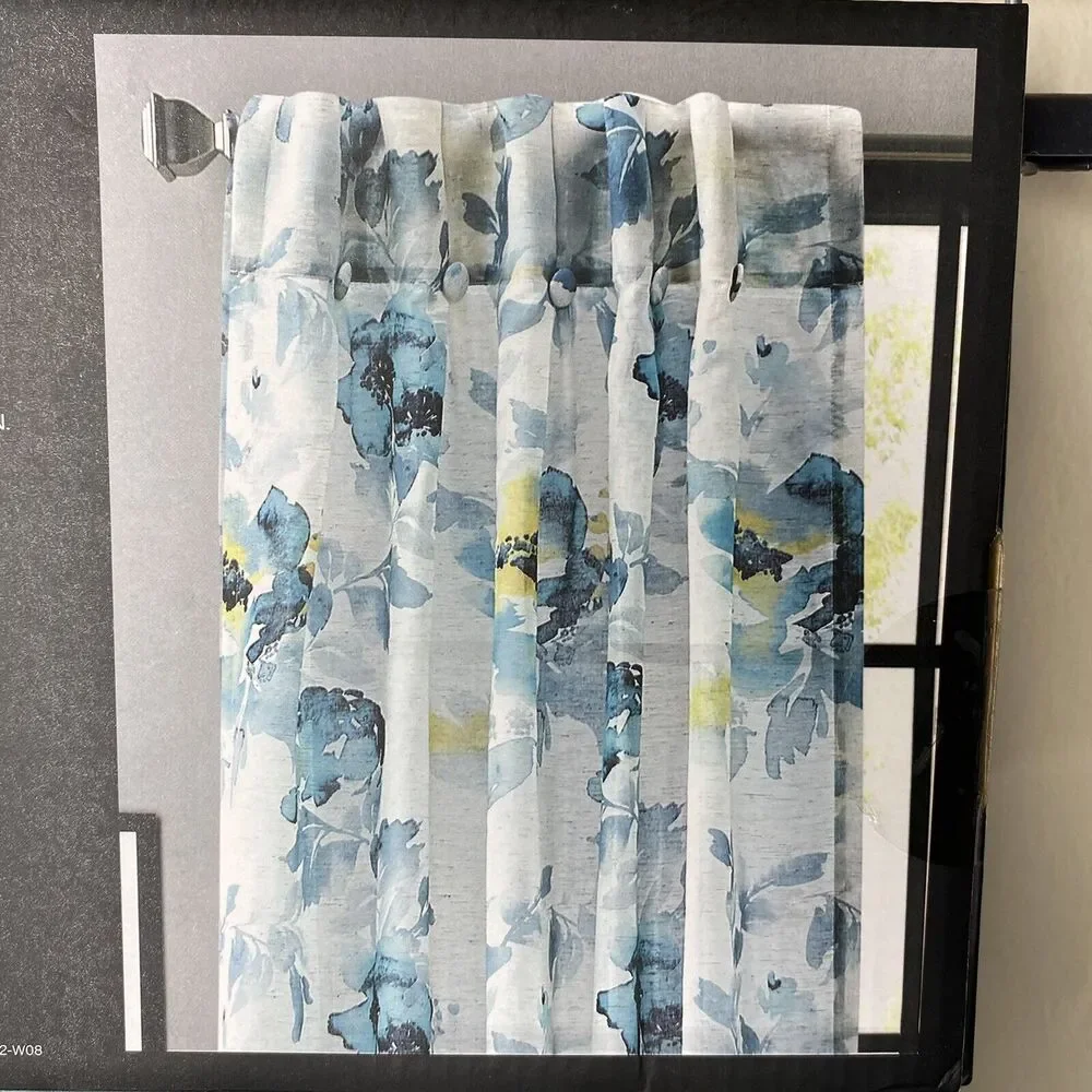 DKNY Aquarelle Window Curtains 2 Panels Inverted Pleat Blue Floral 32 x 108 NEW